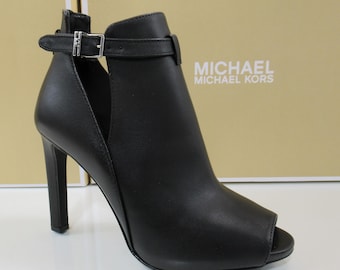 Michael Kors Lawson Open Toe High Heel Buckled Sandals Booties Black Size 7