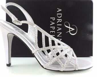 Women's Shoes Adrianna Papell Eliaza Dress Strappy Sandals Satin Silver Size 10