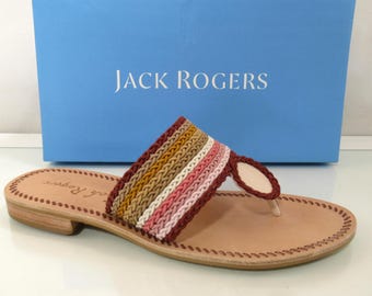 Jack Rogers Signature Jacks Rope Flat Thong Slide Sandals Multi Blush Size 8
