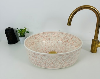 Handmade Moroccan Ceramic Sink Hand Painted, Washbasin, Bathroom Vessel Sink