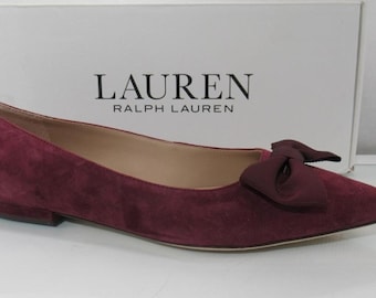 LAUREN Ralph Lauren Londyn Bow Ballet Flat Shoes Suede Red Burgundy Size 9