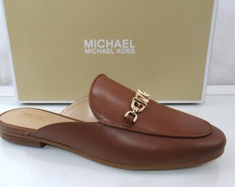 Michael Kors Tiffanie Flat Mule Slip On Empire Signature Logo Luggage Size 7