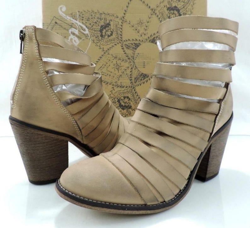 Free People HYBRID Strappy Heel Ankle Boots Booties Zip Beige Size EUR 38 / US 8 image 4
