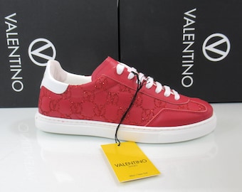 VALENTINO By Mario Valentino Giuditta Lace Up Monogram Logo Sneakers Red Size 8