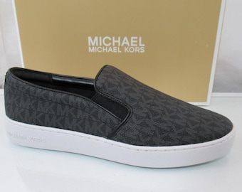 Michael Kors Keaton Slip On Sneakers Shoes MK Signature Black Size 8.5