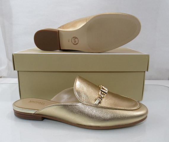 Michael Kors Tiffanie Flat Mule Slip on Empire Signature Logo Pale