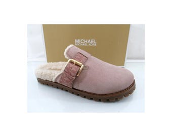 Michael Kors Judd Closed Toe Suede Lug Sole Slide MK Logo Fawn Light Pink Size 7