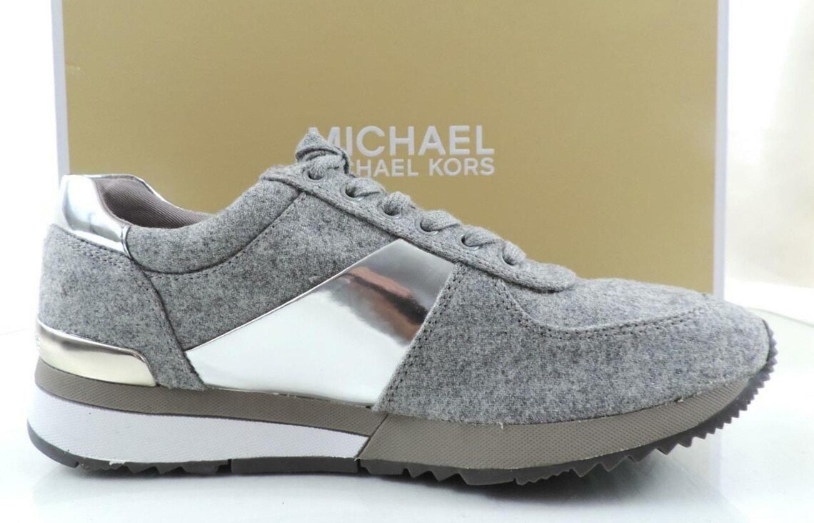 Women's Shoes Michael Kors Allie Trainer Lace Up Sneakers Flannel Grey Size 9.5, foto 4 di 5