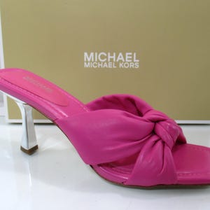 Michael Kors Elena Heeled Slide Sandal Knotted Strap Leather Cerise Pink Size 8.5