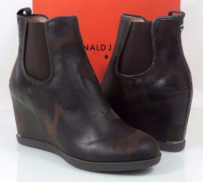 Donald J Pliner Dillon Wedge Heels Booties Espresso Vintage Brown Suede Size 10 image 1