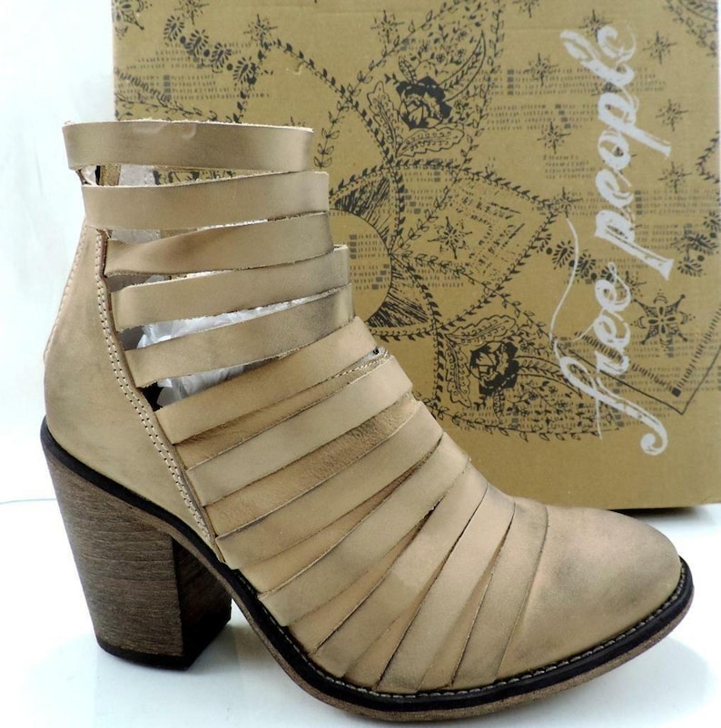Free People HYBRID Strappy Heel Ankle Boots Booties Zip Beige Size EUR 38 / US 8 image 1