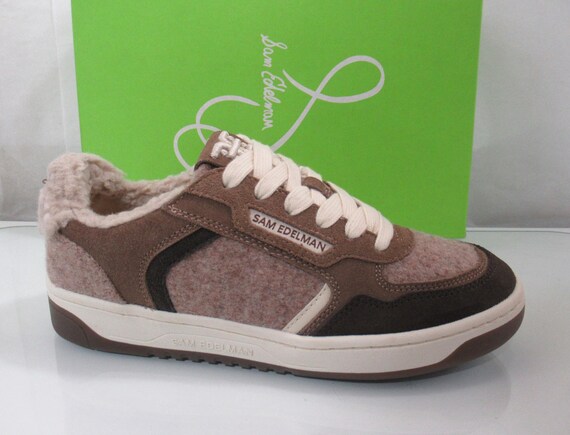 Women's Shoes Sam Edelman Harper Cozy Lace Up Sneakers Taupe Fabric Size 7