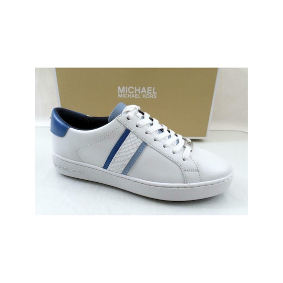 Michael Kors, Michael Kors Irving Stripe Lace Up Designer Sneakers MK Logo White /Blue Size 10