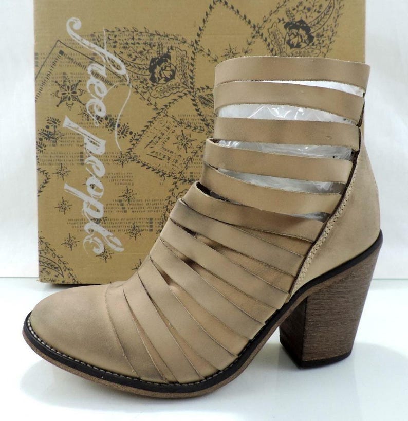 Free People HYBRID Strappy Heel Ankle Boots Booties Zip Beige Size EUR 38 / US 8 image 2