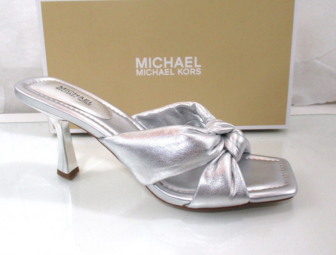 Michael Kors Elena Heeled Slide Sandal Knotted Strap Leather