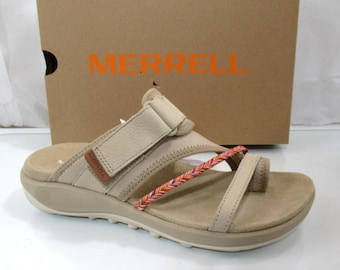 Women's Merrell Terran 4 Post Slide Thong Sandals Comfort Incense Beige Size 7