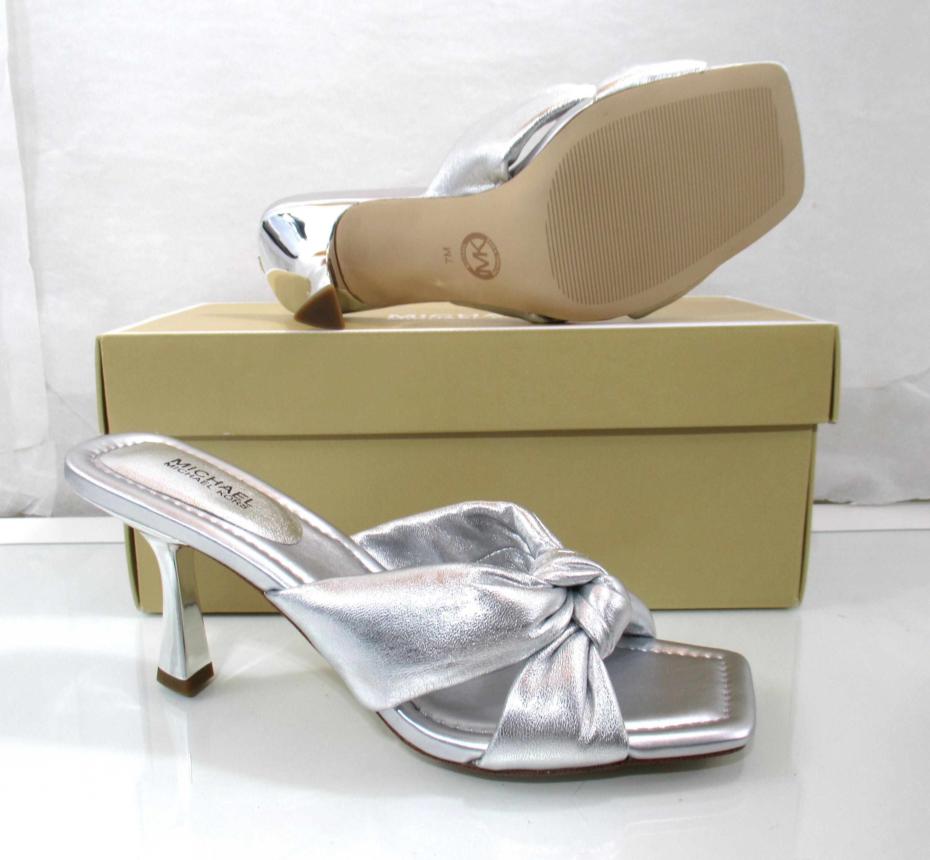 Michael Kors Elena Heeled Slide Sandal Knotted Strap Leather