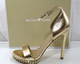 Michael Kors Jordyn Chain Platform High Heels sandals Pale Gold Size 7.5