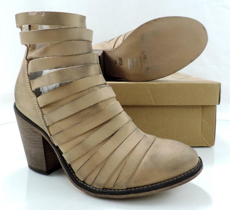Free People HYBRID Strappy Heel Ankle Boots Booties Zip Beige Size EUR 38 / US 8 image 7