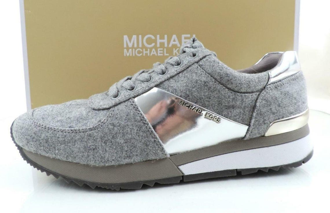 Women's Shoes Michael Kors Allie Trainer Lace Up Sneakers Flannel Grey Size 9.5, foto 3 di 5