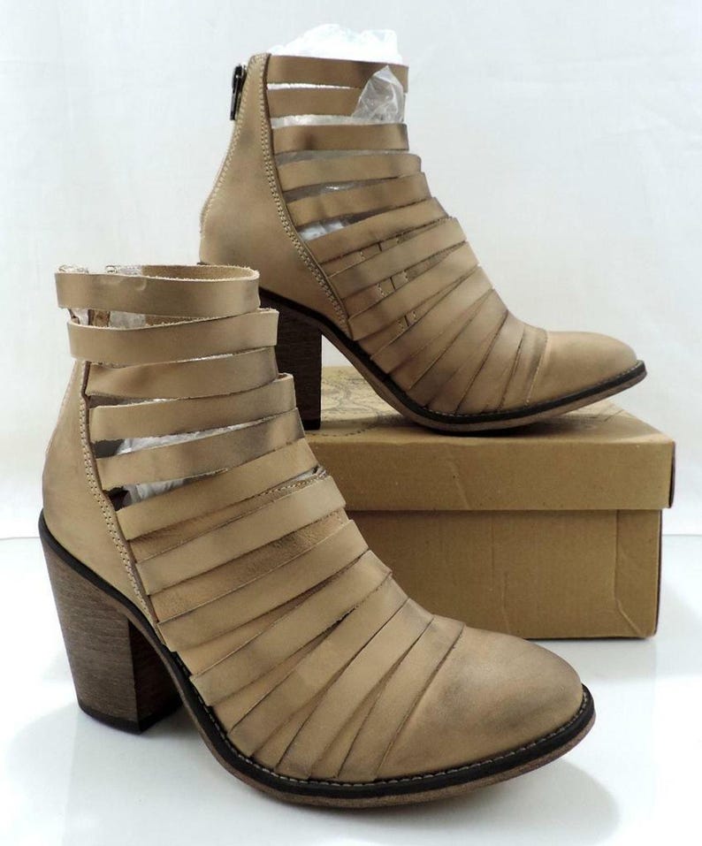 Free People HYBRID Strappy Heel Ankle Boots Booties Zip Beige Size EUR 38 / US 8 image 5