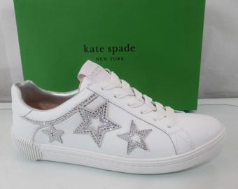 Kate Spade New York Size 10 Starlight Lace Up Sneaker Leather / Crystal White