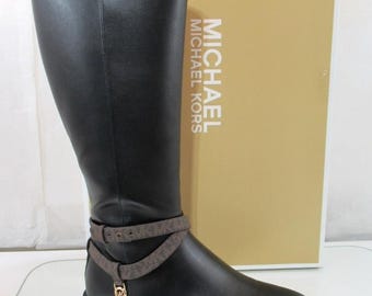 Michael Kors Mandy Knee High Riding Boot Slide Zipper MK Logo Black Size 9