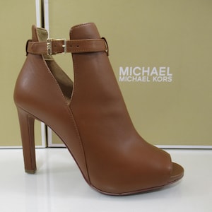 Michael Kors Lawson Open Toe High Heel Buckled Sandals Booties Luggage Size 8