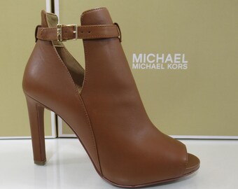 Michael Kors Lawson Open Toe High Heel Buckled Sandals Booties Luggage Size 8