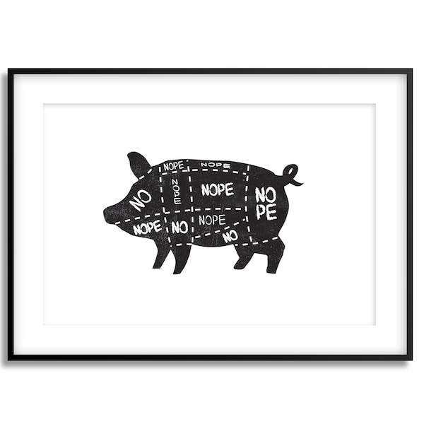 art print veggie vegan animal pig plant-based cut chart