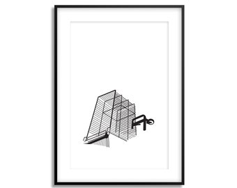art print minimal submerged trolley cart silhouette line art