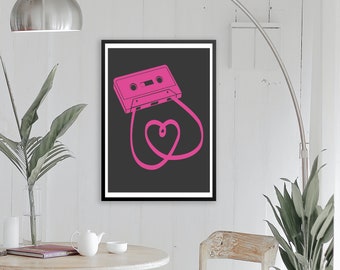 mix tape retro audio cassette love heart print