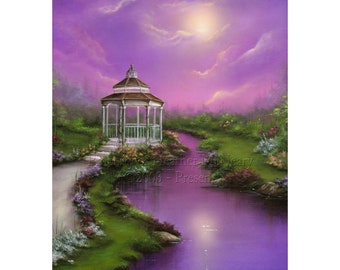 Dreamy Eve Enchanted Path Archival Giclée Fine Art Print | Moonlit Gazebo by Heather McNeary sizes 8x10 (11x14 matted),11x14 (16x20 matted)