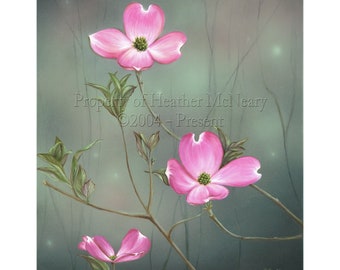 Mystic Pink Floral Archival Giclée Fine Art Print | Dogwood’s Morning Mist von Heather McNeary Größen 8x10 (11x14 mattiert), 11x14 (16x20 mattiert)