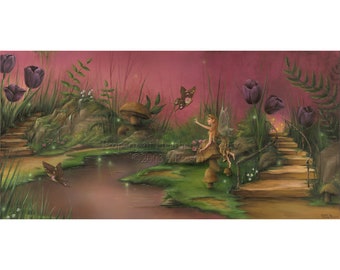 Waldfee Pixie Path Archival Giclée Fine Art Print | Garden Wonder von Heather McNeary Größen 10x5 (14x11 mattiert), 14x7 (20x16 mattiert)