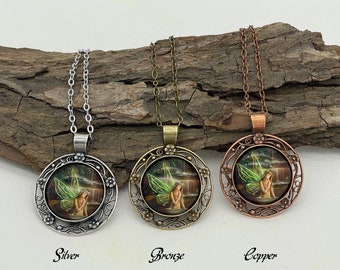 Limited Small Batch Production Enchanted Fae Realm Renew Art Pendant Necklace in Floral Round Setting - The Fairy Pool | 18-20in | Cleanse