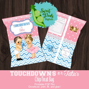 Touchdown&#39;s or Tutu&#39;s Gender Reveal Printable Chip Bag