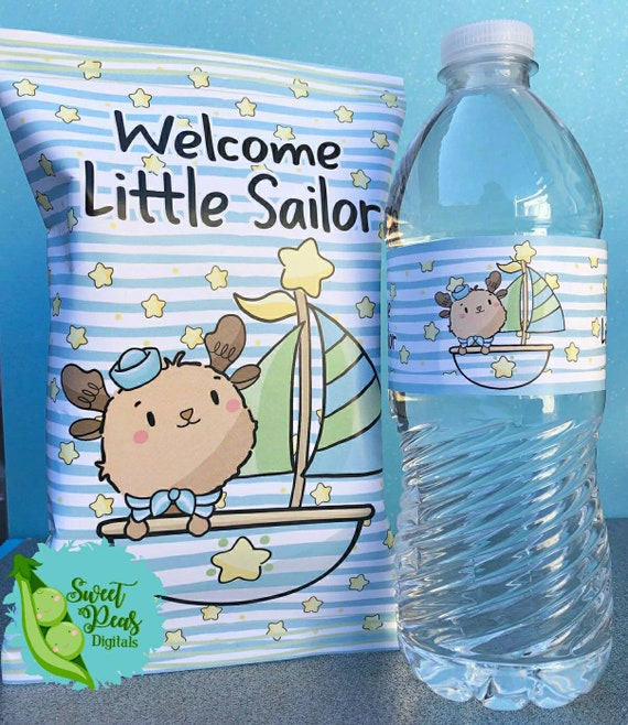 Welcome Little Sailor Baby Shower Printable Chip Bag & Water Bottle Labels Blue Il_570xn