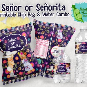 Senor or Senorita Gender Reveal Printable Chip Bag & Water Bottle Combo