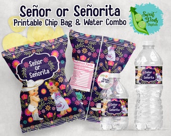 Senor or Senorita Gender Reveal Printable Chip Bag & Water Bottle Combo
