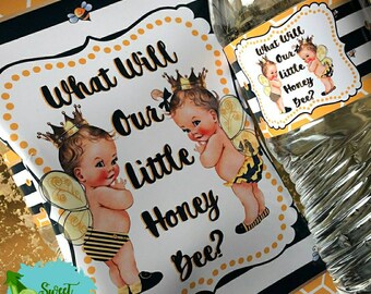Our Little Honey Bee Gender Reveal Printable Chip Bag & Water Bottle Combo - Blonde