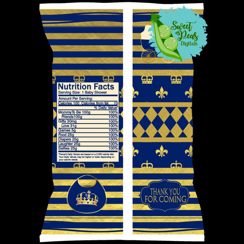 Royal Prince Baby Shower Chip Bag with Water Bottle Combo