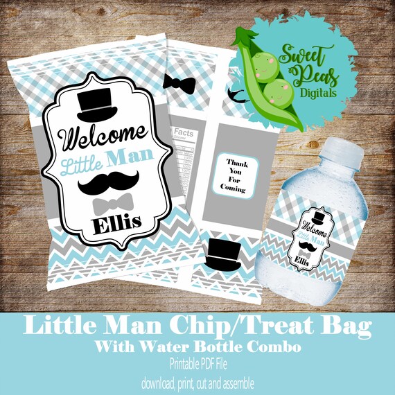 Little Man Chip/Treat Bag with Water Bottle Combo Il_570xn