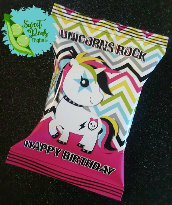 Unicorns Rock Happy Birthday Printable Chip Bag Il_570xn