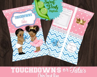 Touchdown's or Tutu's - Dark Skin Gender Reveal Printable Chip Bag