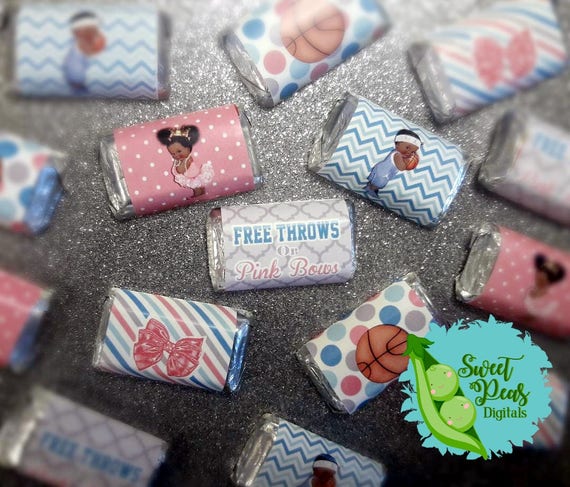 Free Throws or Pink Bows - Dark Skin Gender Reveal Miniature Candy Bar Wrappers Il_570xn