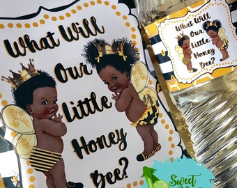 Our Little Honey Bee Gender Reveal Printable Chip Bag & Water Bottle Combo - African American