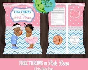 Free Throws or Pink Bows- Dark Skin Gender Reveal Printable Chip Bag Special