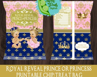 Royal Gender Reveal Prince or Princess Printable Chip Bag