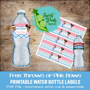 Free Throws or Pink Bows Printable Water Bottle Labels - Dark Skin